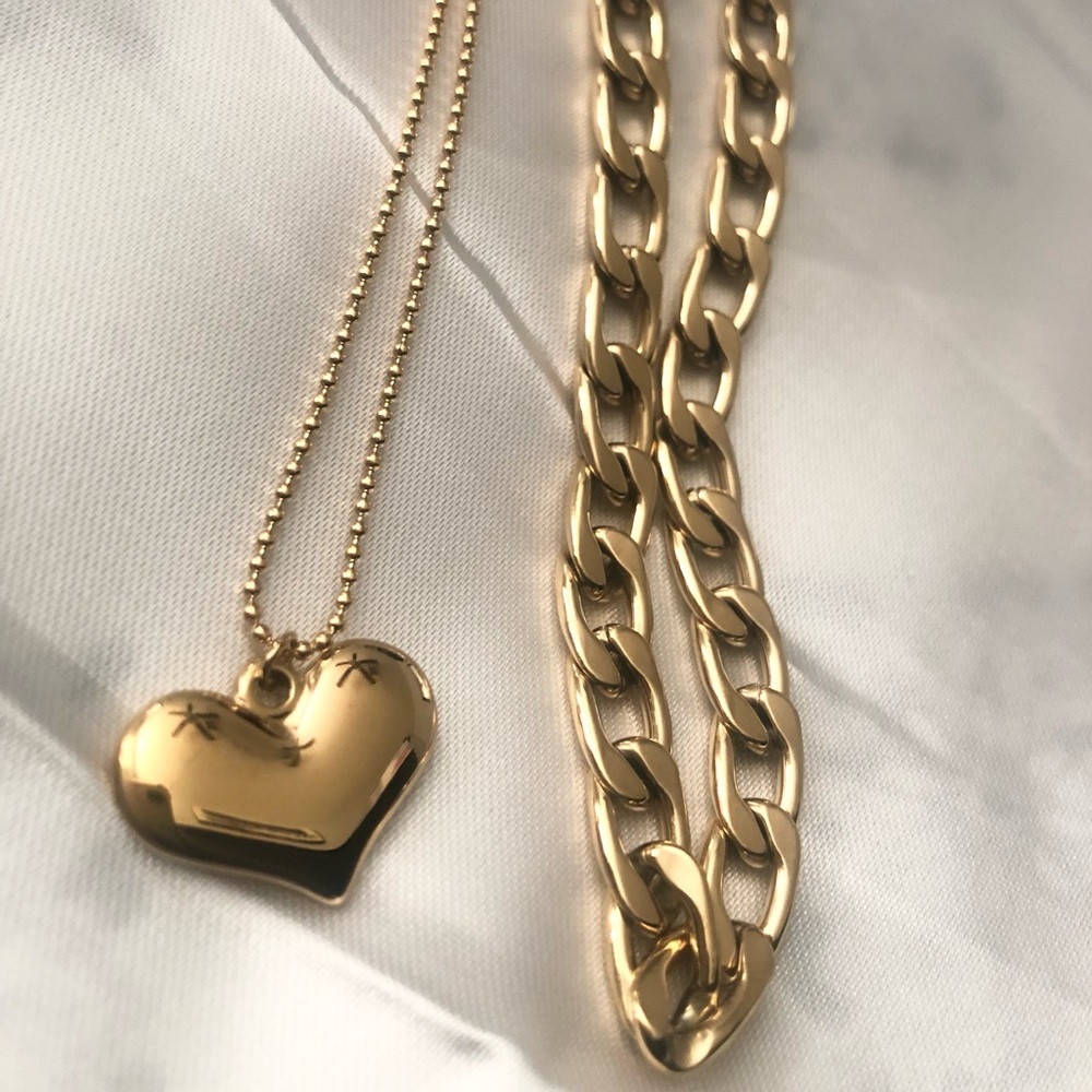 New Set of 2 Necklaces-18k gold plated Titanium Steel. Smooth finish.